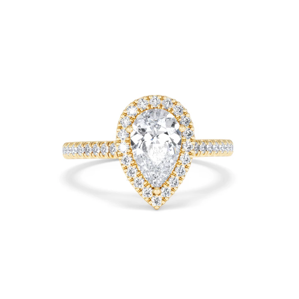 Diana Lab Diamond Pear Halo Engagement Ring in 18K Gold 1.60ct F/VS1