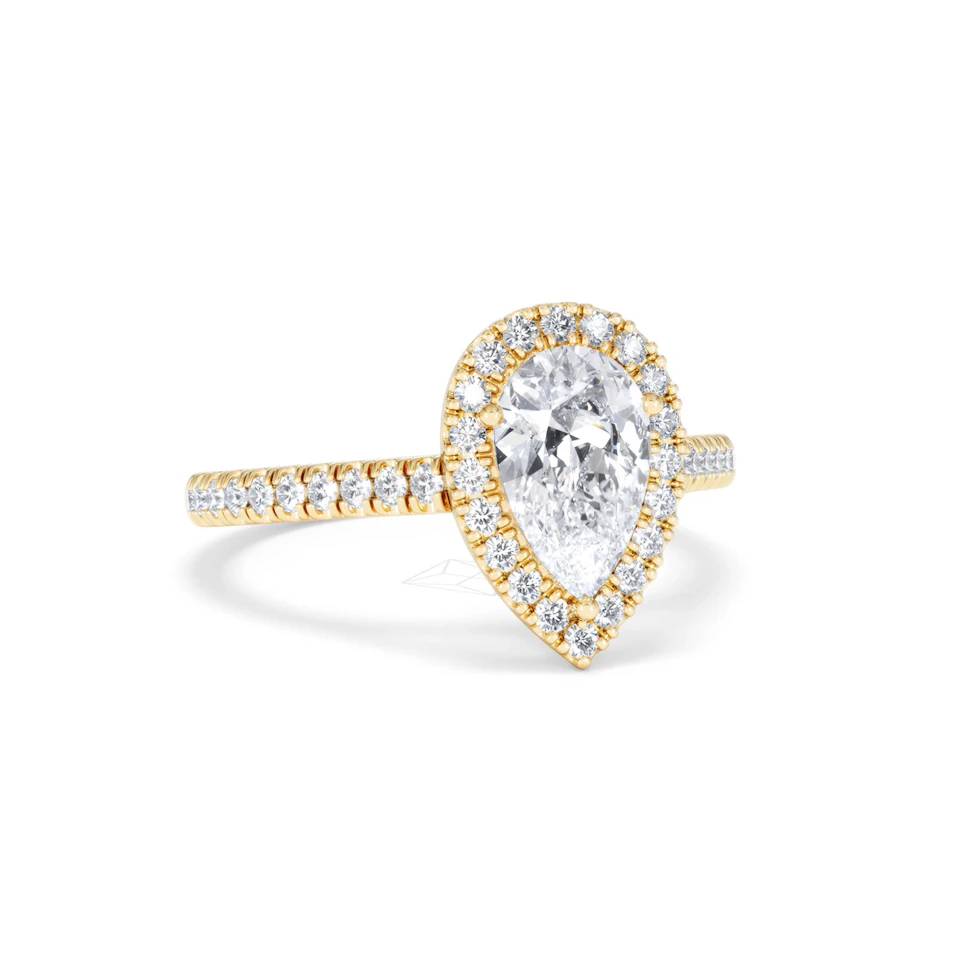 Diana Lab Diamond Pear Halo Engagement Ring in 18K Gold 1.60ct F/VS1