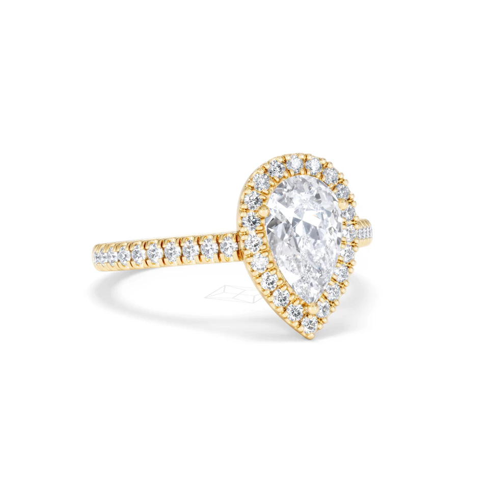Diana Lab Diamond Pear Halo Engagement Ring in 18K Gold 1.60ct F/VS1