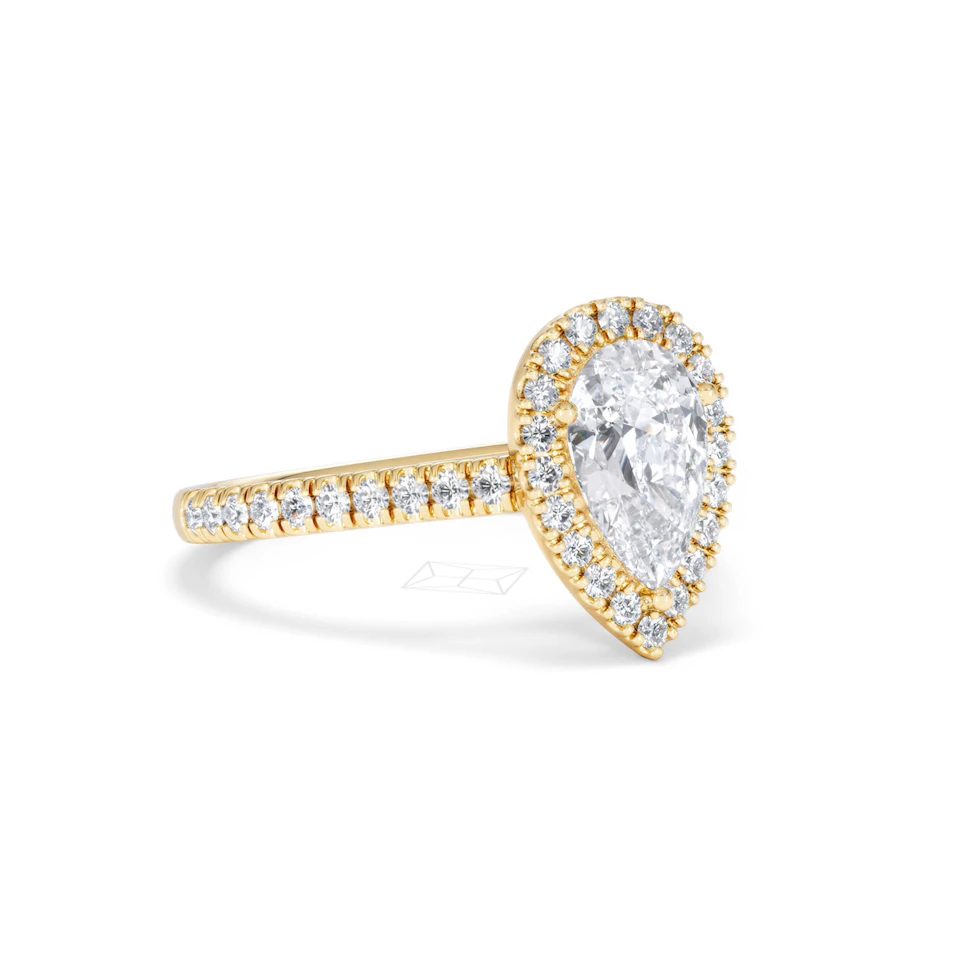 Diana Lab Diamond Pear Halo Engagement Ring in 18K Gold 1.60ct F/VS1