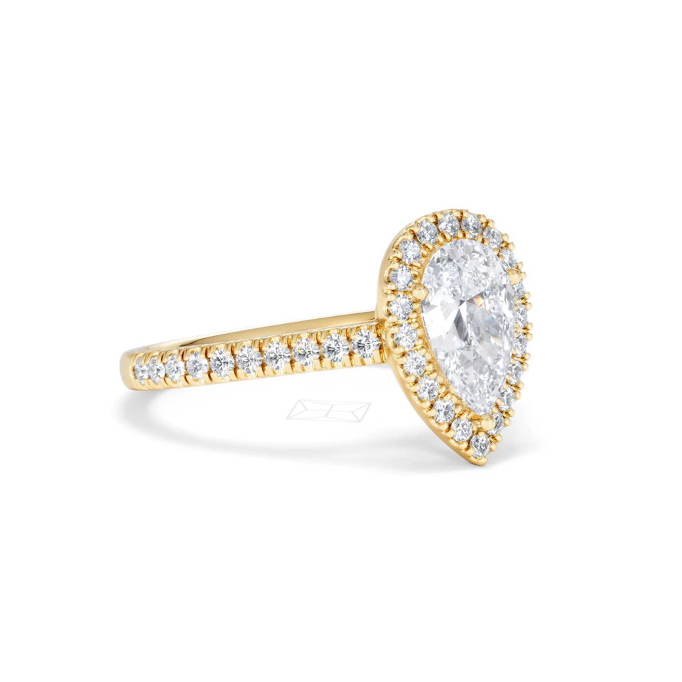 Diana Lab Diamond Pear Halo Engagement Ring in 18K Gold 1.60ct F/VS1