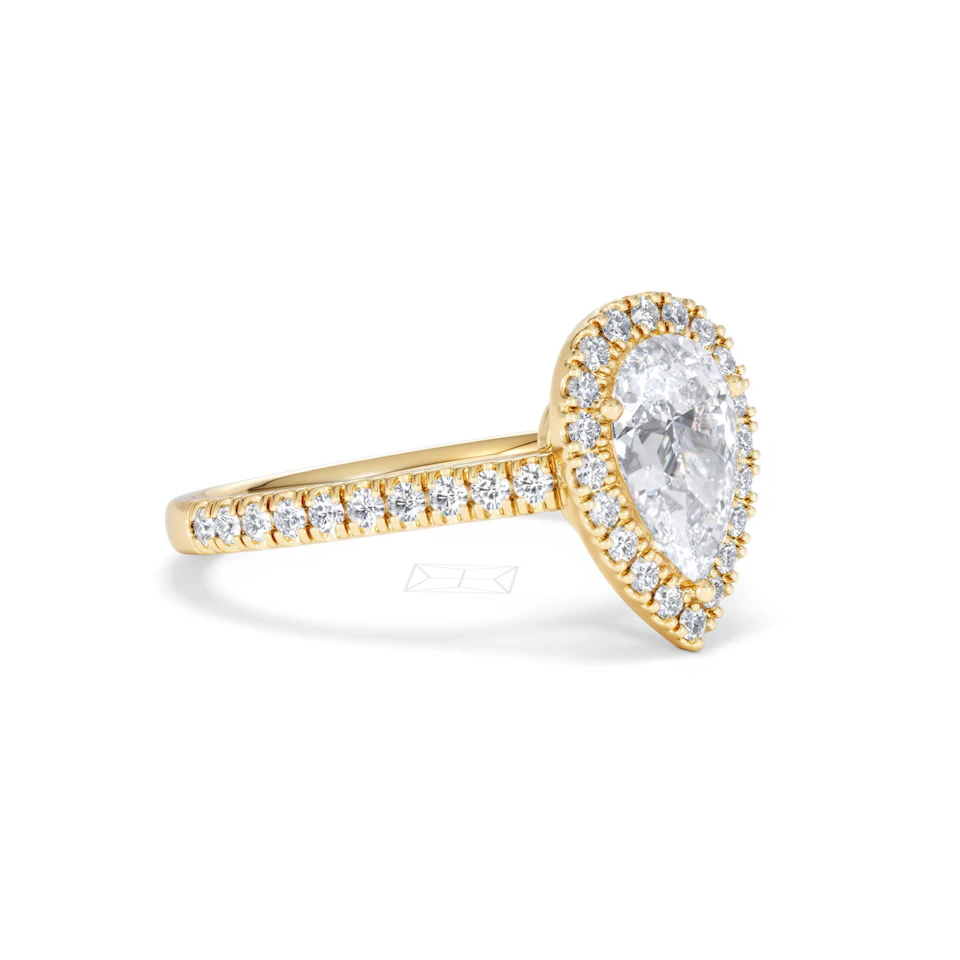 Diana Lab Diamond Pear Halo Engagement Ring in 18K Gold 1.60ct F/VS1