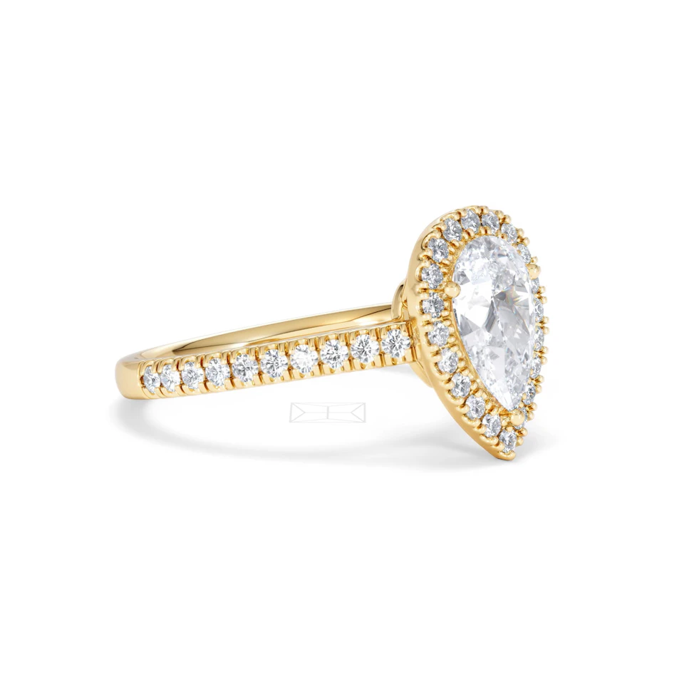Diana Lab Diamond Pear Halo Engagement Ring in 18K Gold 1.60ct F/VS1