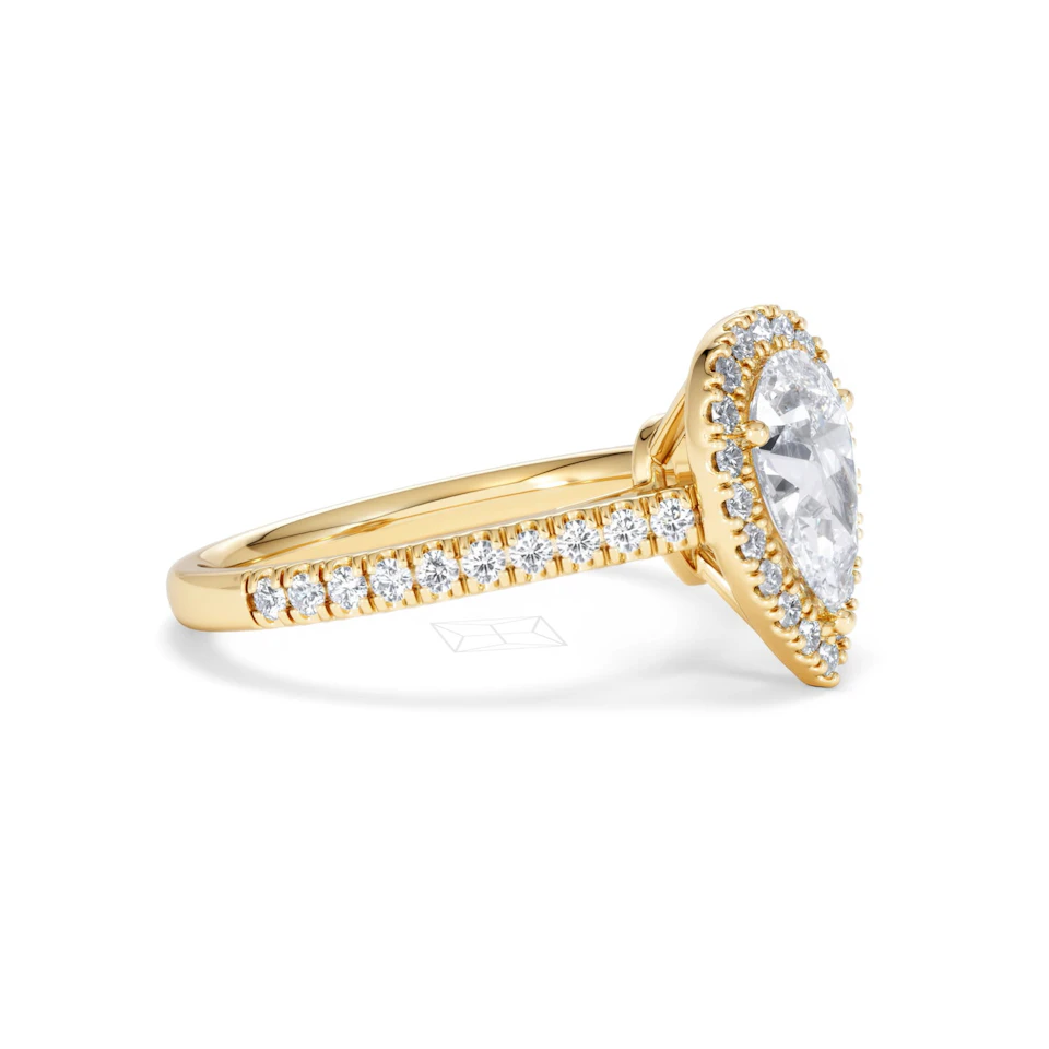 Diana Lab Diamond Pear Halo Engagement Ring in 18K Gold 1.60ct F/VS1