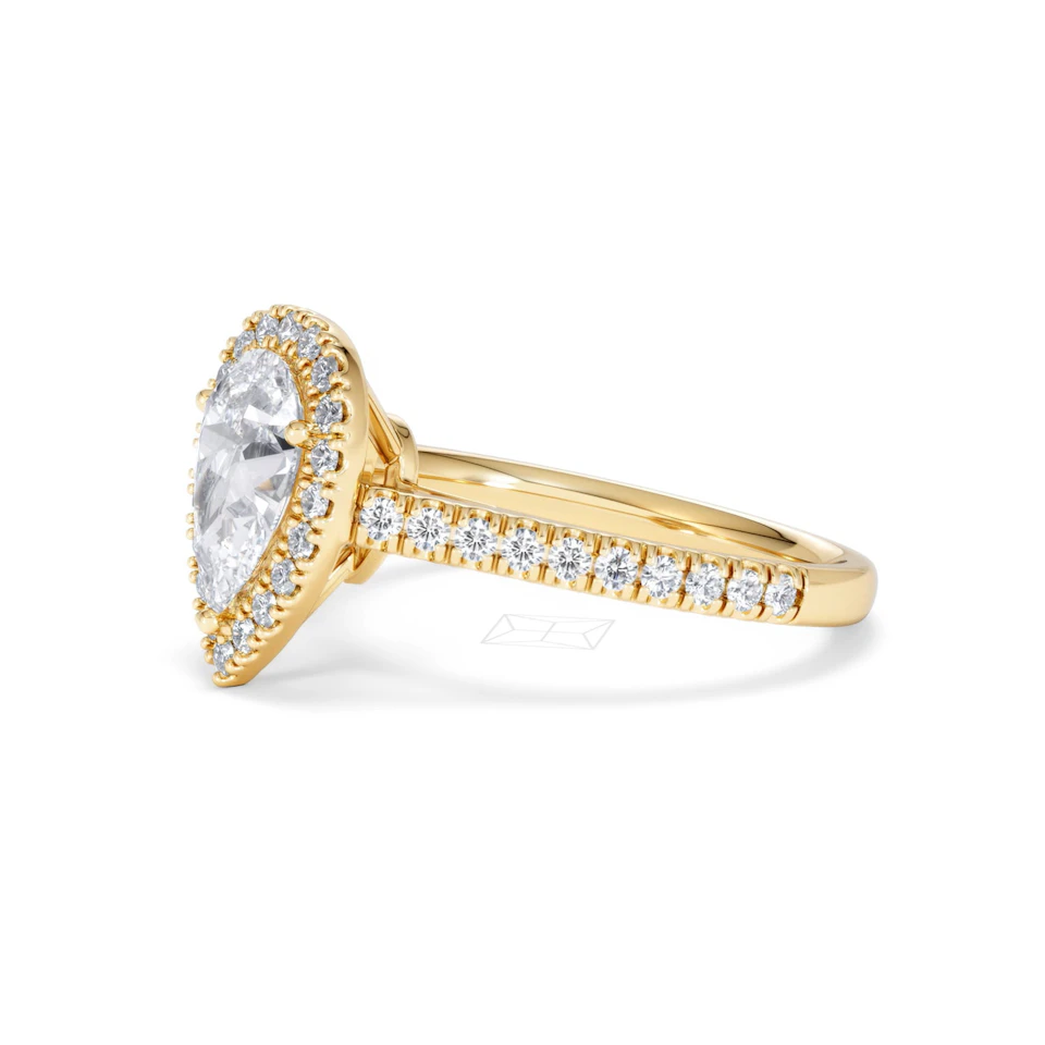 Diana Lab Diamond Pear Halo Engagement Ring in 18K Gold 1.60ct F/VS1