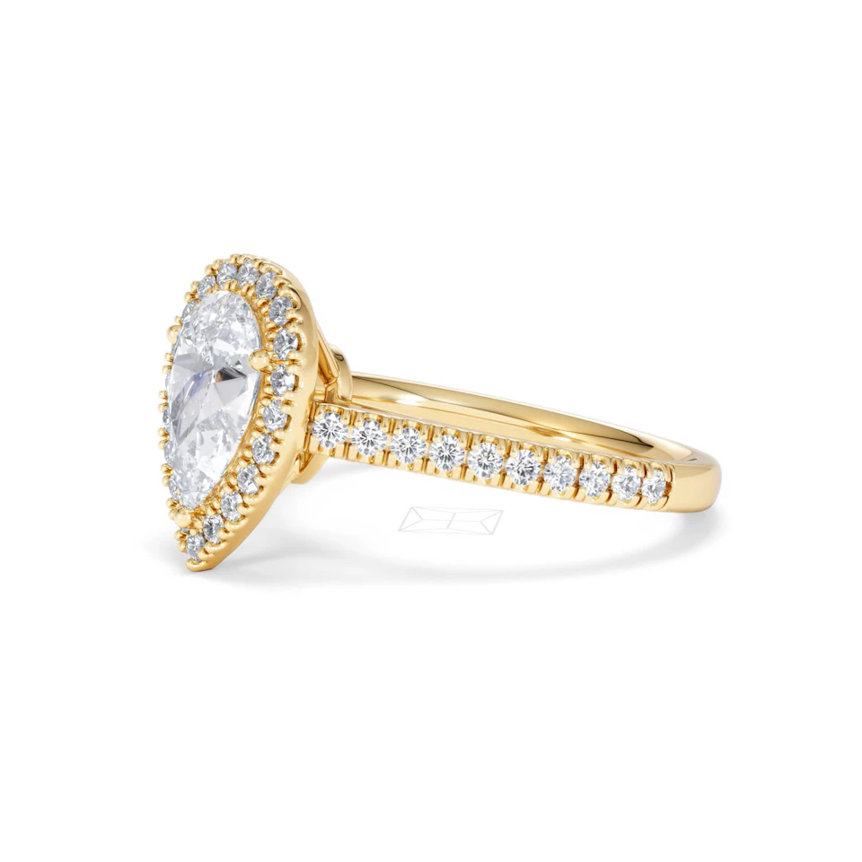 Diana Lab Diamond Pear Halo Engagement Ring in 18K Gold 1.60ct F/VS1