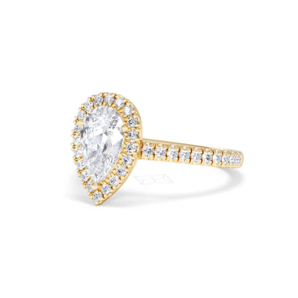 Diana Lab Diamond Pear Halo Engagement Ring in 18K Gold 1.60ct F/VS1