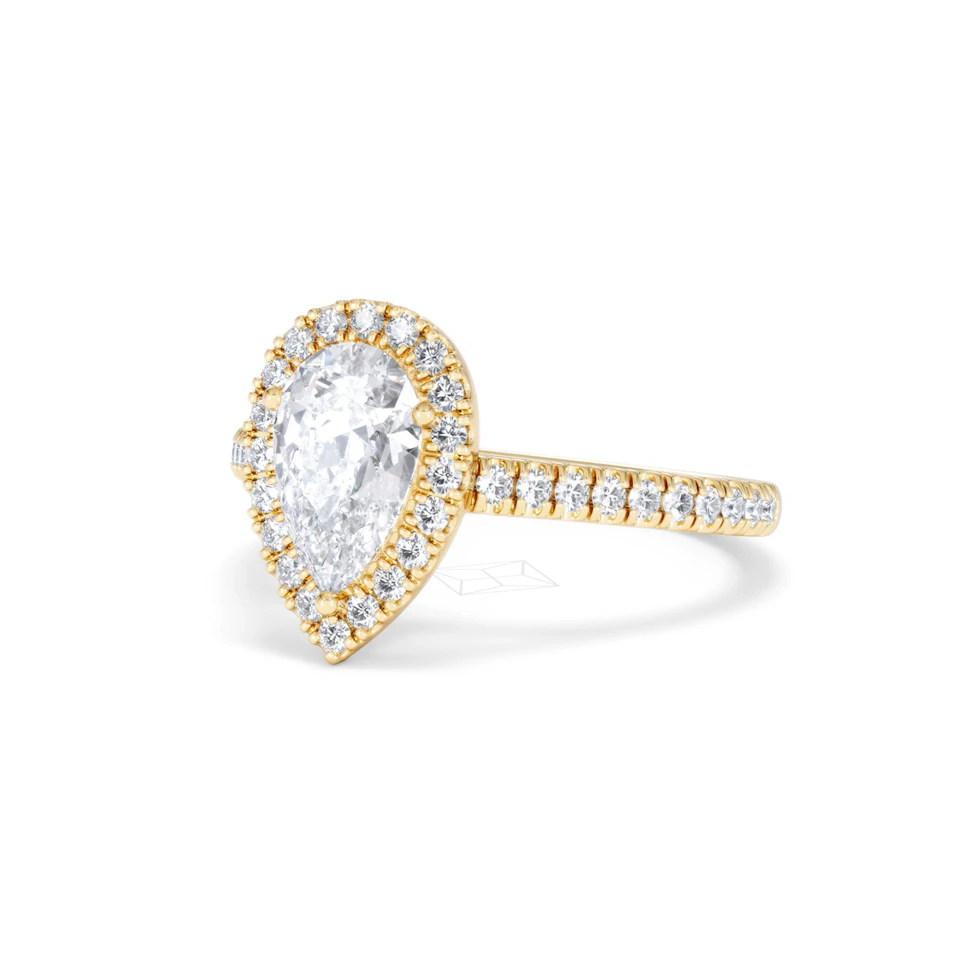 Diana Lab Diamond Pear Halo Engagement Ring in 18K Gold 1.60ct F/VS1