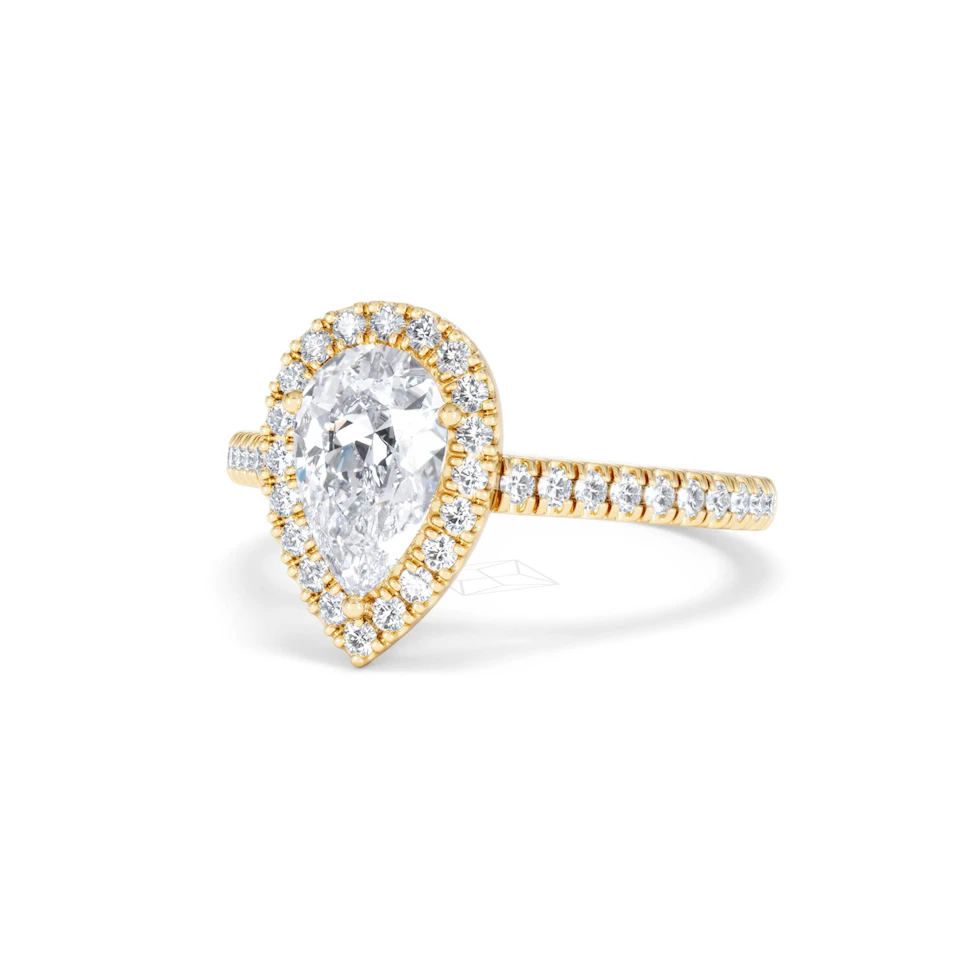 Diana Lab Diamond Pear Halo Engagement Ring in 18K Gold 1.60ct F/VS1