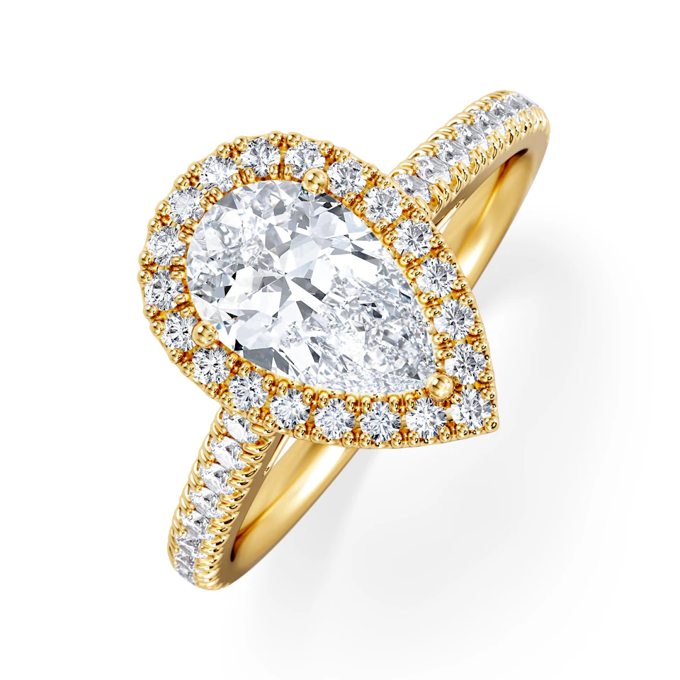Diana Lab Diamond Pear Halo Engagement Ring in 18K Gold 1.60ct F/VS1