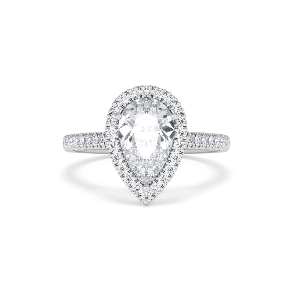 Diana Lab Diamond Pear Halo Engagement Ring 18KW Gold 2.10ct F/VS1