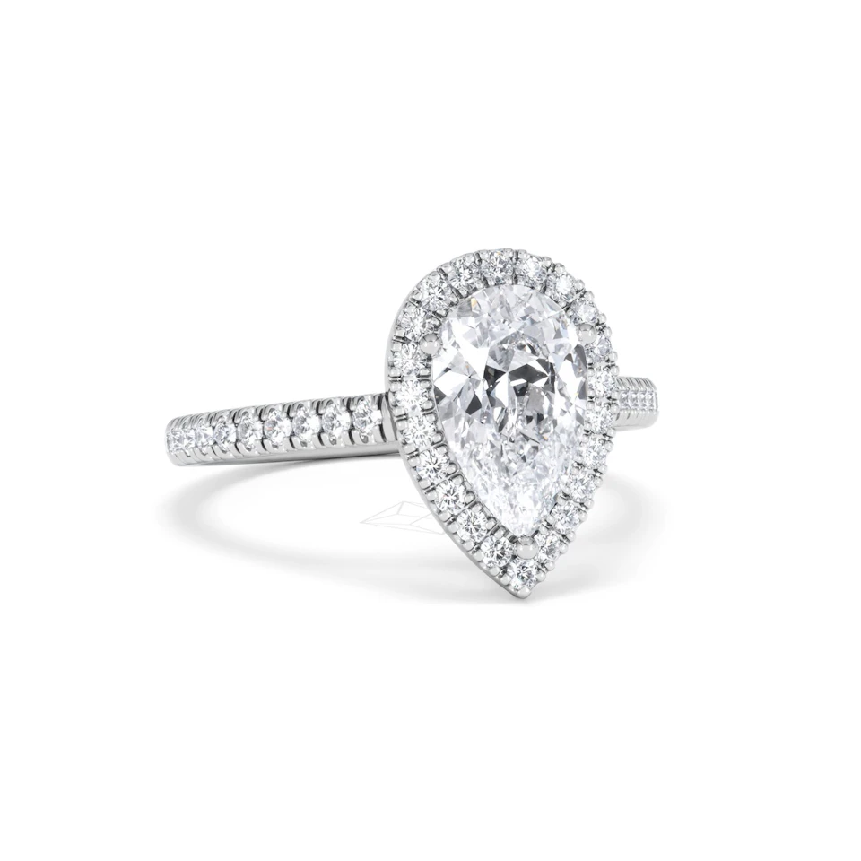 Diana Lab Diamond Pear Halo Engagement Ring 18KW Gold 2.10ct F/VS1
