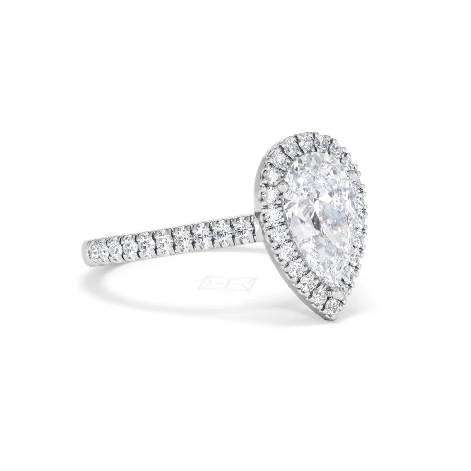 Diana Lab Diamond Pear Halo Engagement Ring Platinum 2.10ct F/VS1