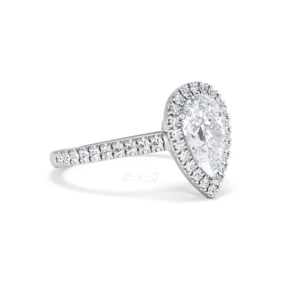 Diana Lab Diamond Pear Halo Engagement Ring 18KW Gold 2.10ct F/VS1