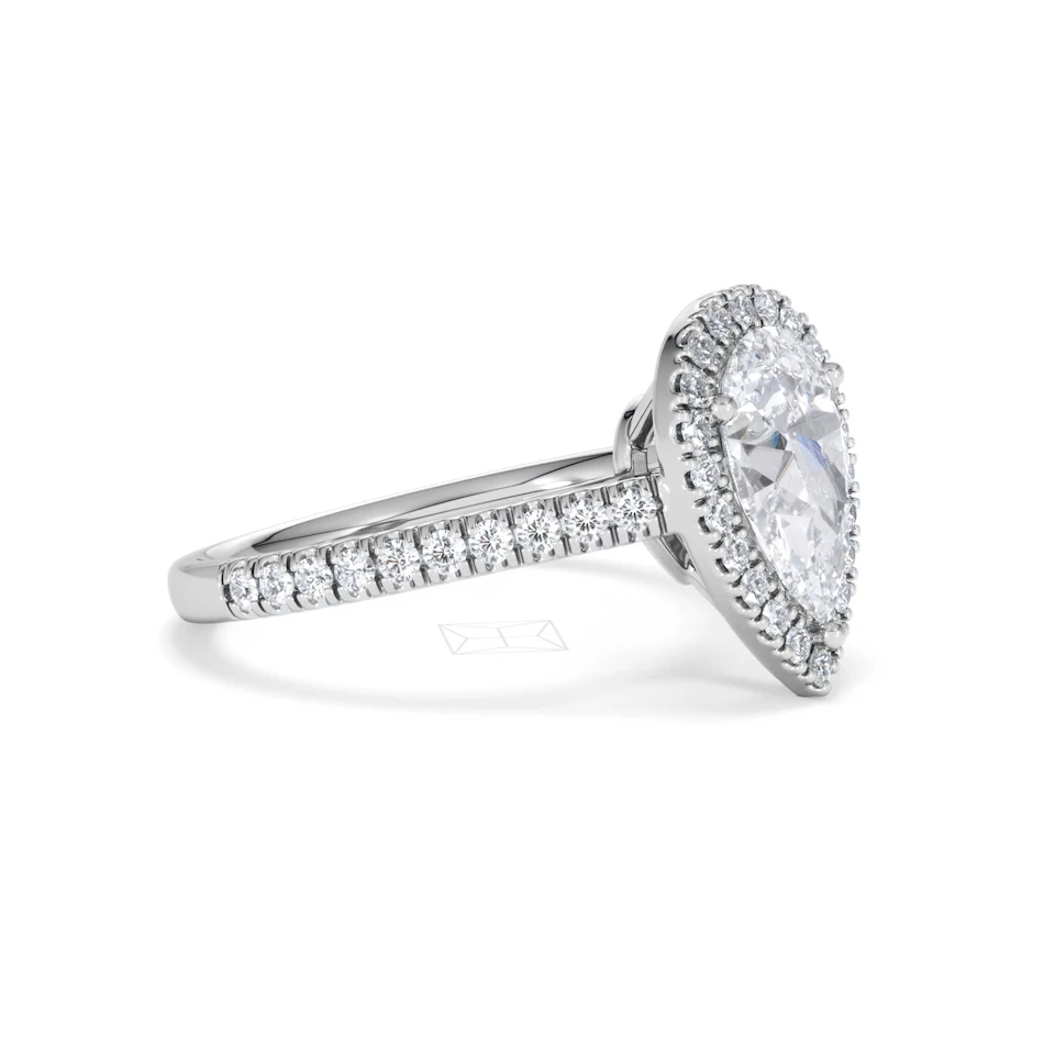 Diana Lab Diamond Pear Halo Engagement Ring 18KW Gold 2.10ct F/VS1