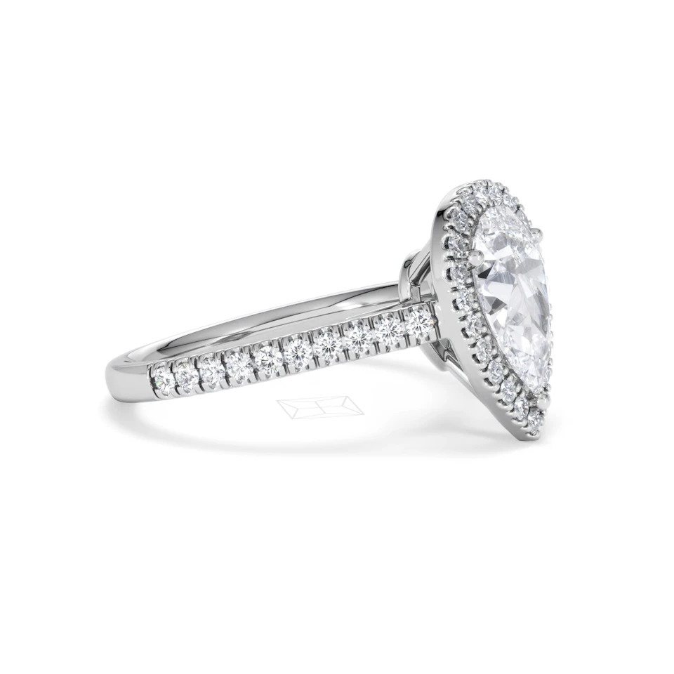 Diana Lab Diamond Pear Halo Engagement Ring 18KW Gold 2.10ct F/VS1