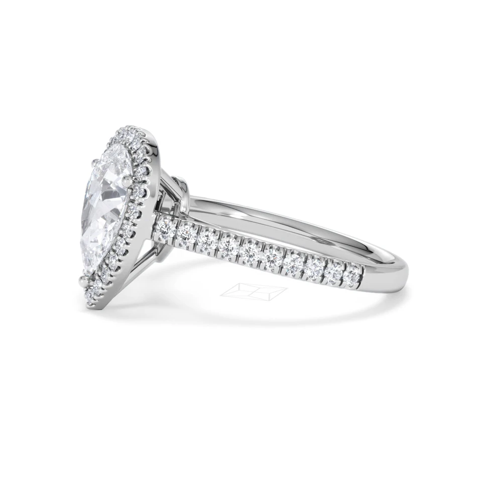 Diana Lab Diamond Pear Halo Engagement Ring 18KW Gold 2.10ct F/VS1