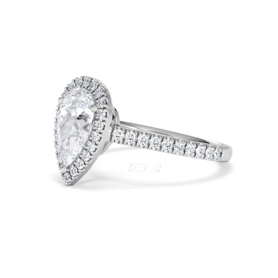 Diana Lab Diamond Pear Halo Engagement Ring 18KW Gold 2.10ct F/VS1
