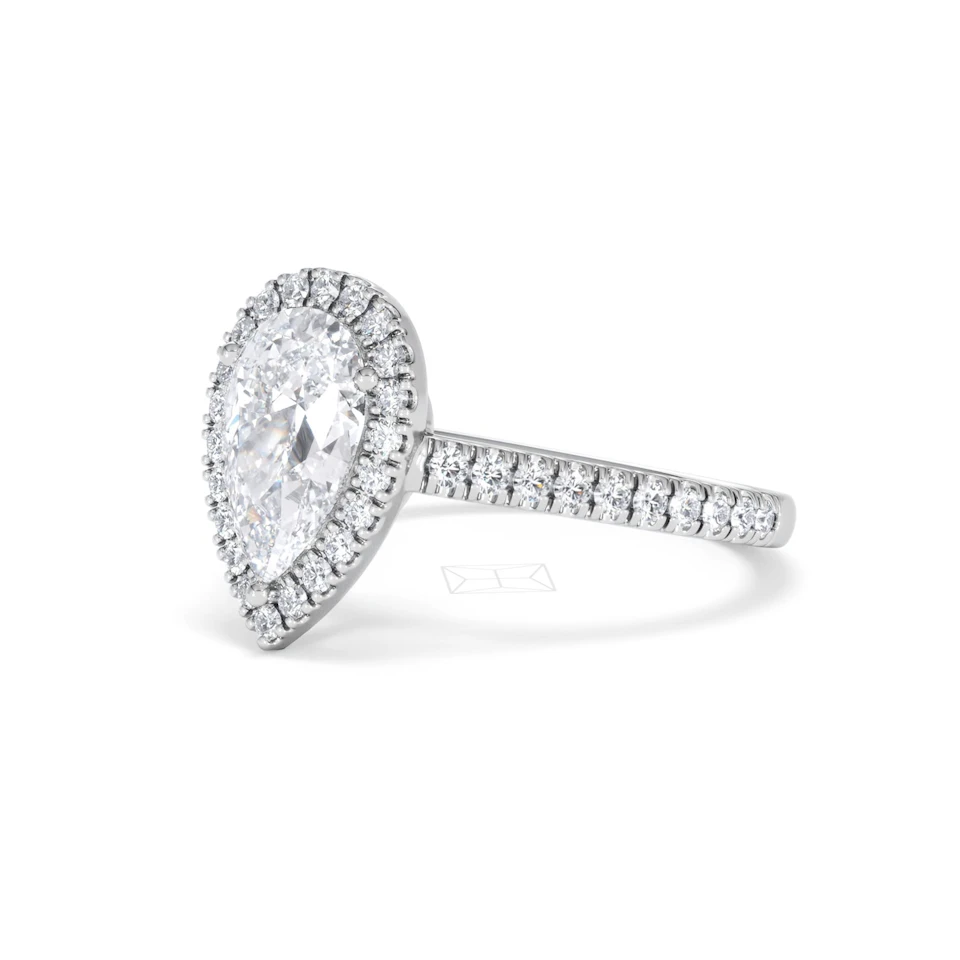 Diana Lab Diamond Pear Halo Engagement Ring 18KW Gold 2.10ct F/VS1