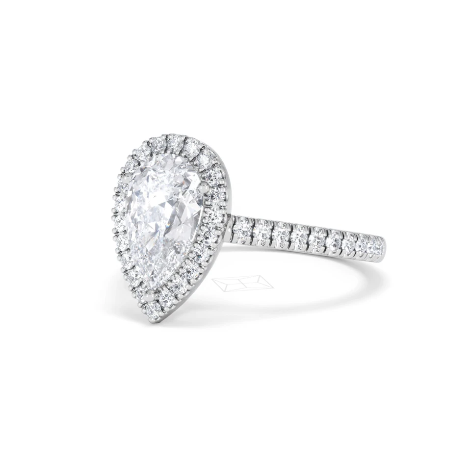 Diana Lab Diamond Pear Halo Engagement Ring 18KW Gold 2.10ct F/VS1