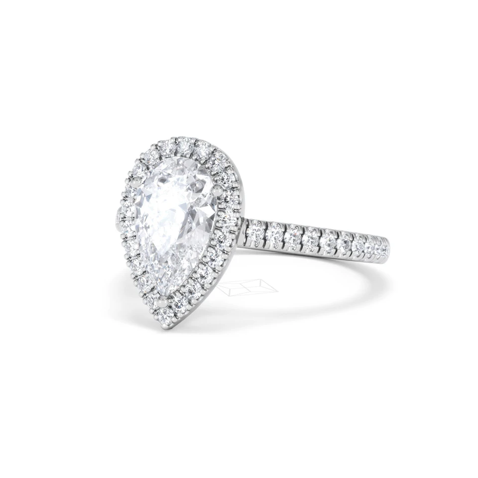Diana Lab Diamond Pear Halo Engagement Ring 18KW Gold 2.10ct F/VS1