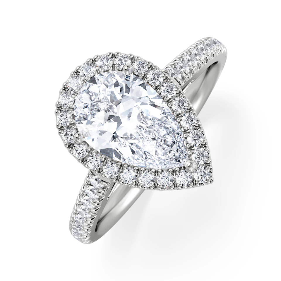 Diana Lab Diamond Pear Halo Engagement Ring 18KW Gold 2.10ct F/VS1