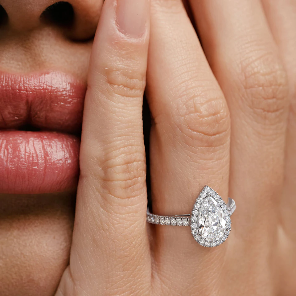 Diana Lab Diamond Pear Halo Engagement Ring 18KW Gold 2.10ct F/VS1