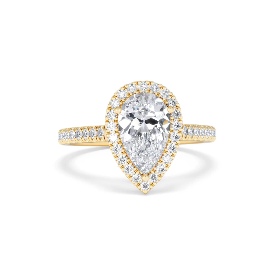 Diana Lab Diamond Pear Halo Engagement Ring in 18K Gold 2.10ct F/VS1