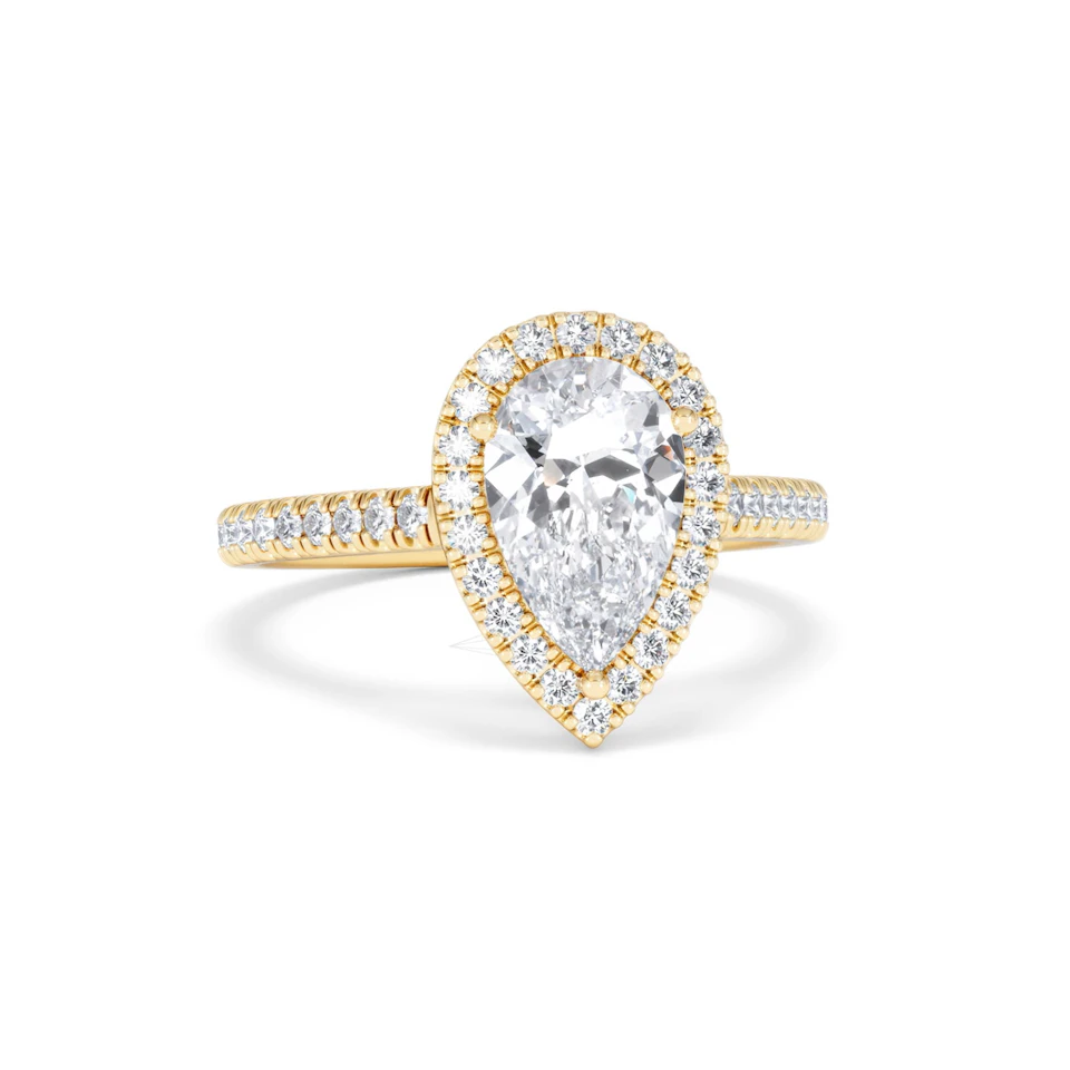 Diana Lab Diamond Pear Halo Engagement Ring in 18K Gold 2.10ct F/VS1