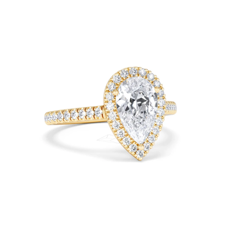 Diana Lab Diamond Pear Halo Engagement Ring in 18K Gold 2.10ct F/VS1