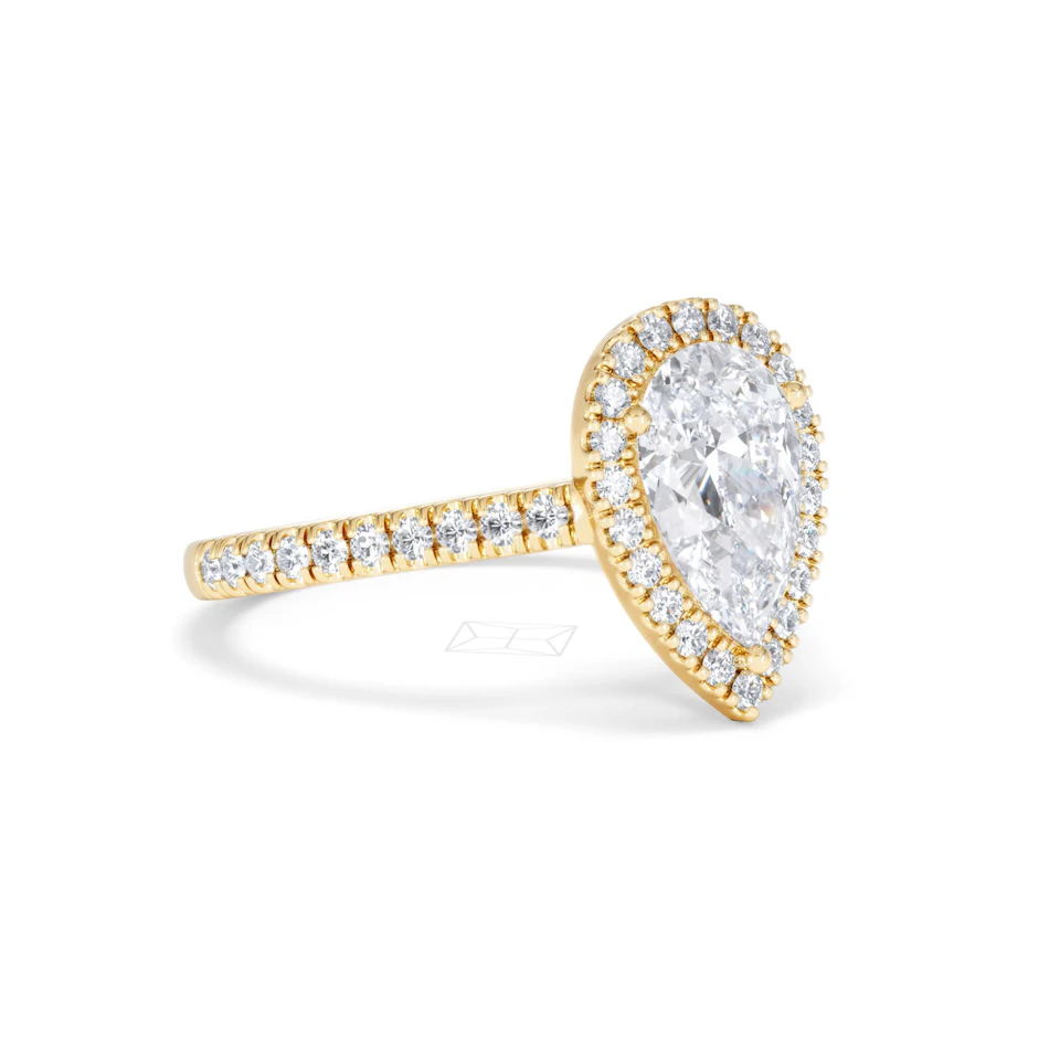 Diana Lab Diamond Pear Halo Engagement Ring in 18K Gold 2.10ct F/VS1