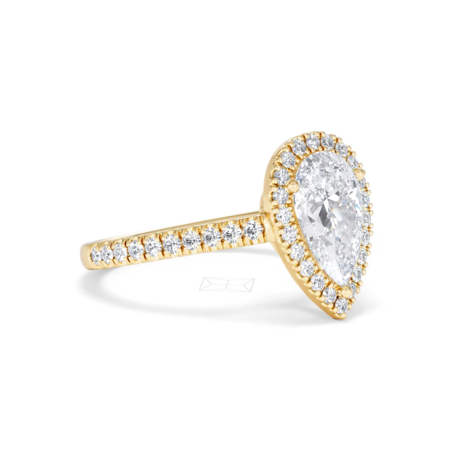 Diana Lab Diamond Pear Halo Engagement Ring in 18K Gold 2.10ct F/VS1