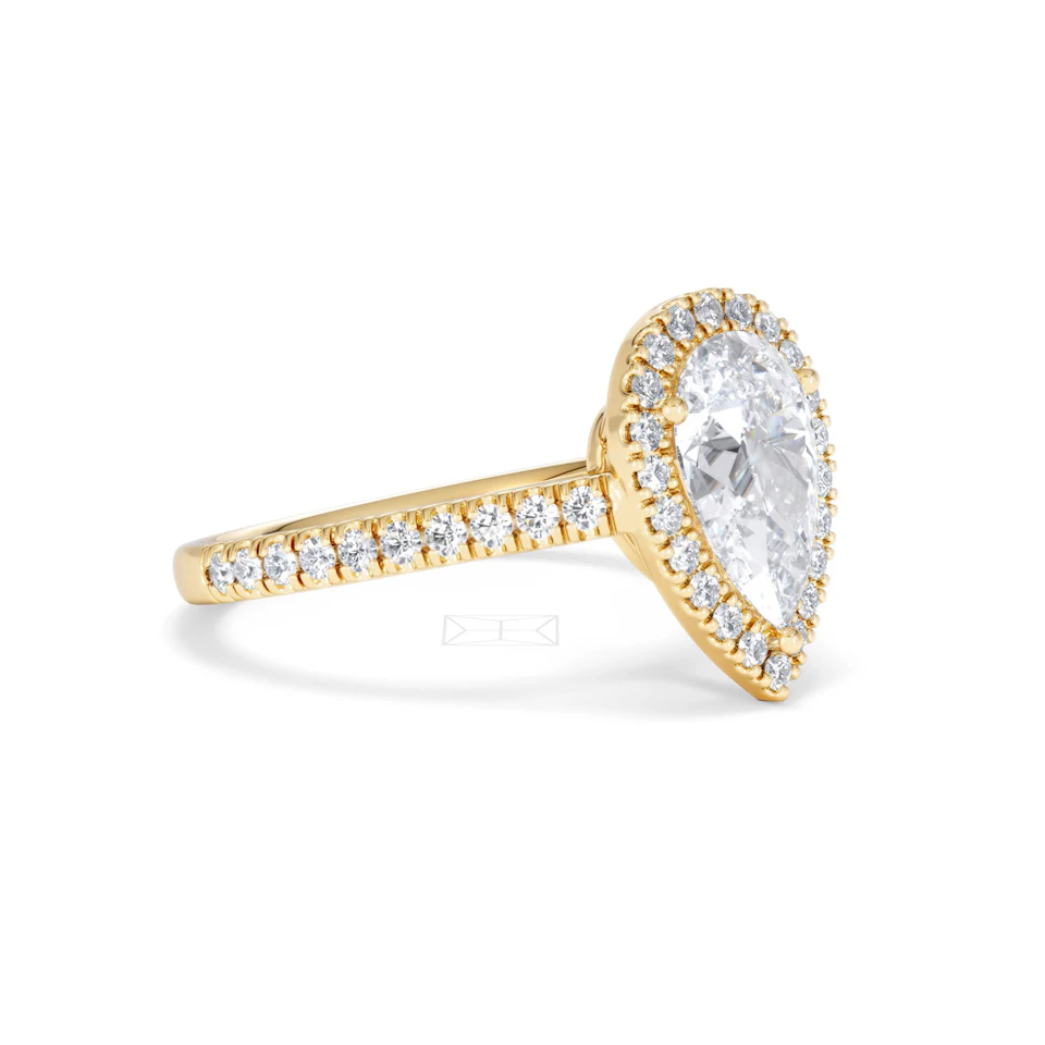 Diana Lab Diamond Pear Halo Engagement Ring in 18K Gold 2.10ct F/VS1