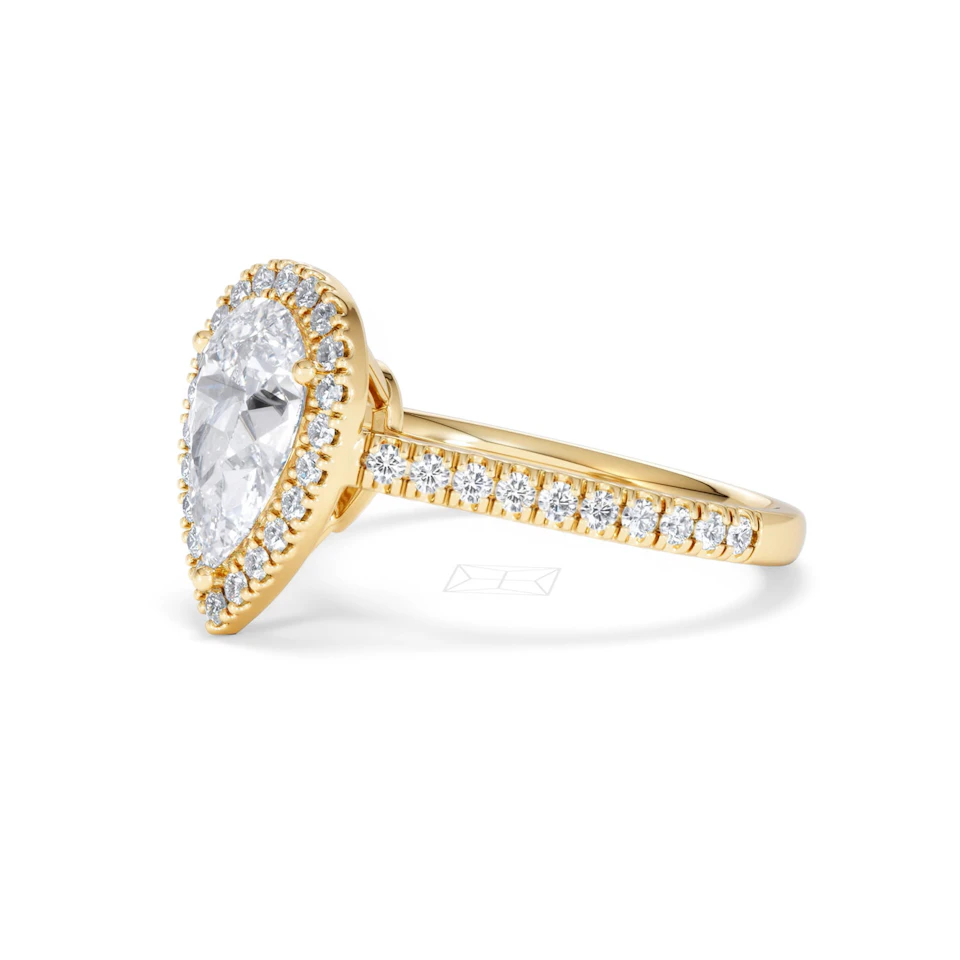 Diana Lab Diamond Pear Halo Engagement Ring in 18K Gold 2.10ct F/VS1