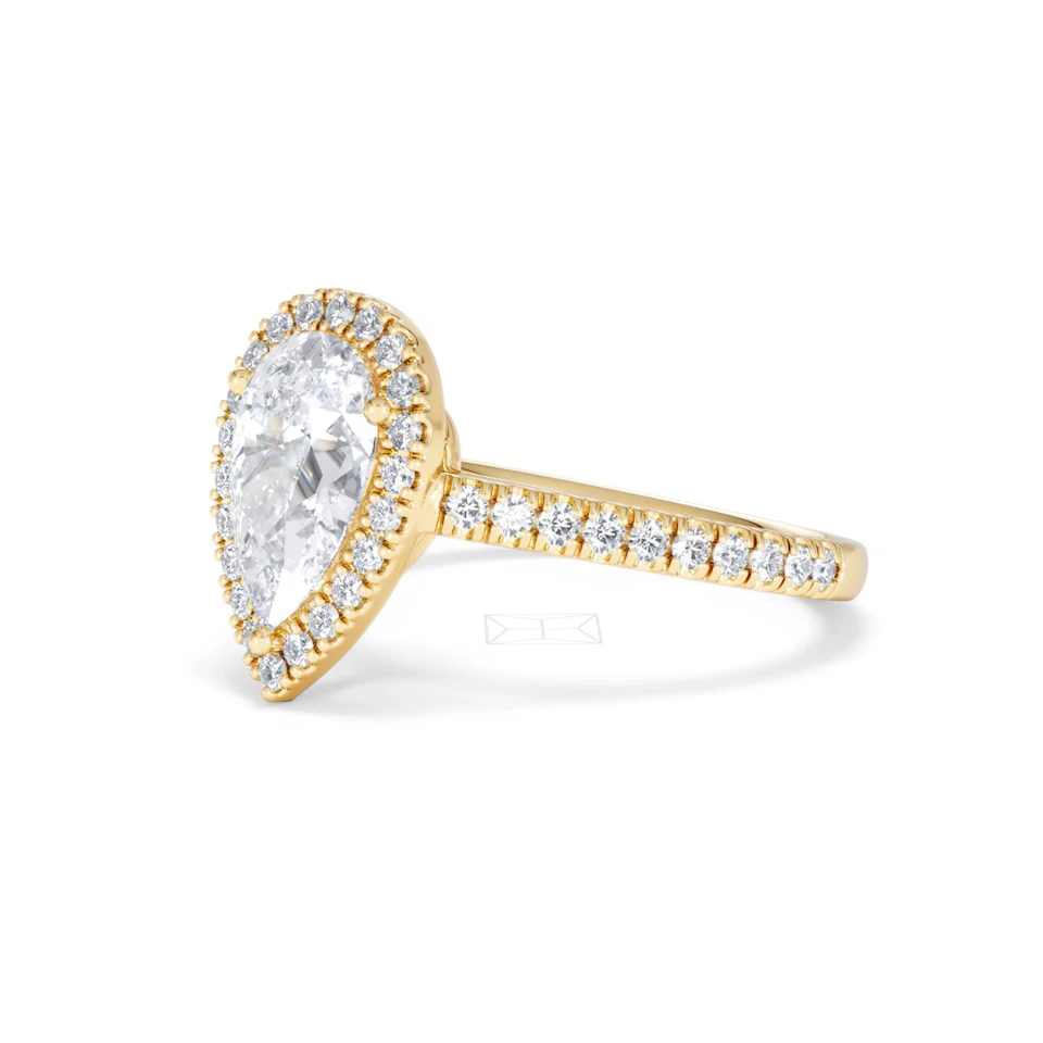 Diana Lab Diamond Pear Halo Engagement Ring in 18K Gold 2.10ct F/VS1
