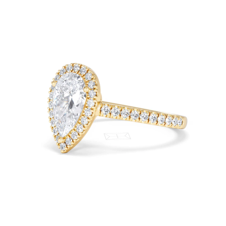 Diana Lab Diamond Pear Halo Engagement Ring in 18K Gold 2.10ct F/VS1