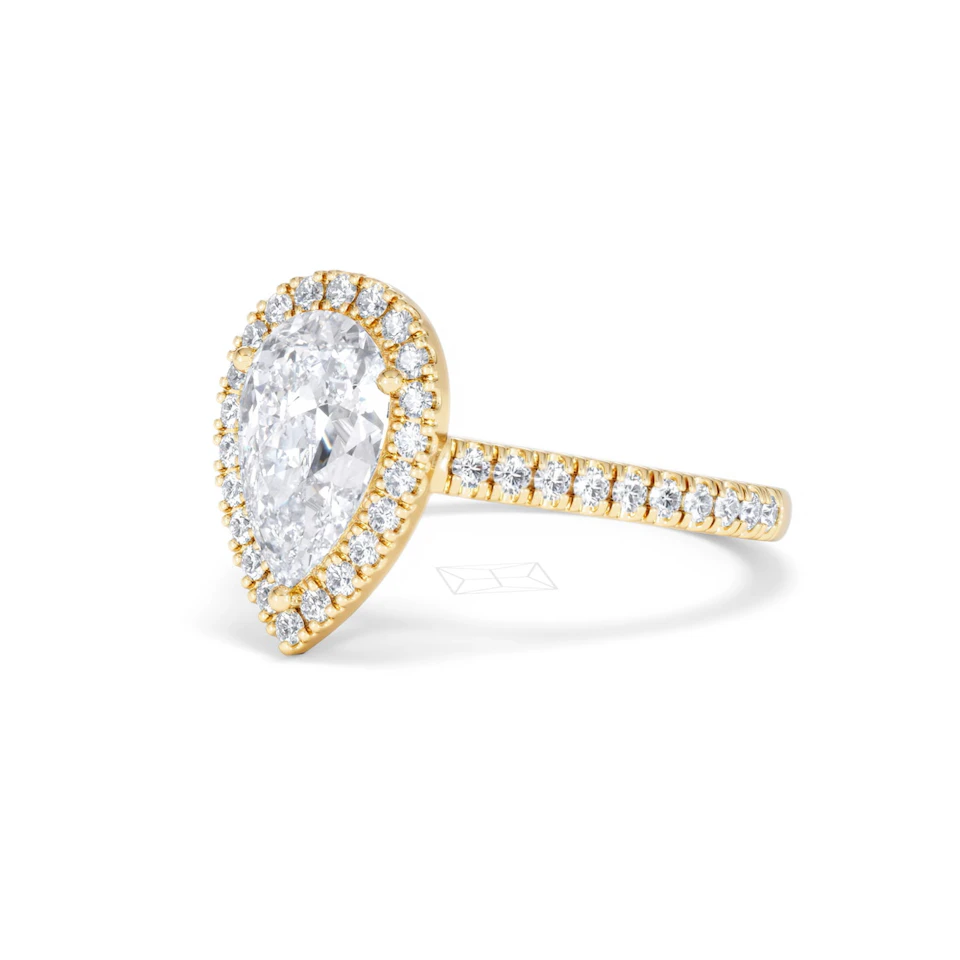 Diana Lab Diamond Pear Halo Engagement Ring in 18K Gold 2.10ct F/VS1