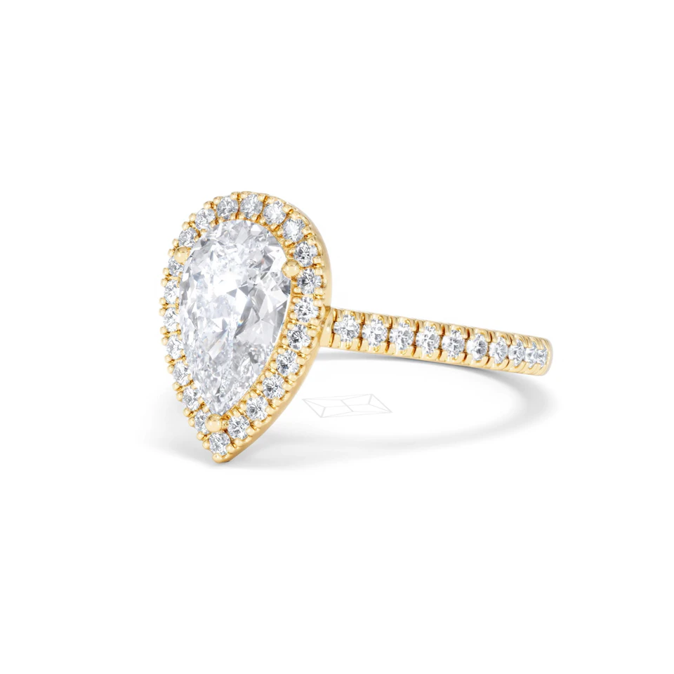 Diana Lab Diamond Pear Halo Engagement Ring in 18K Gold 2.10ct F/VS1