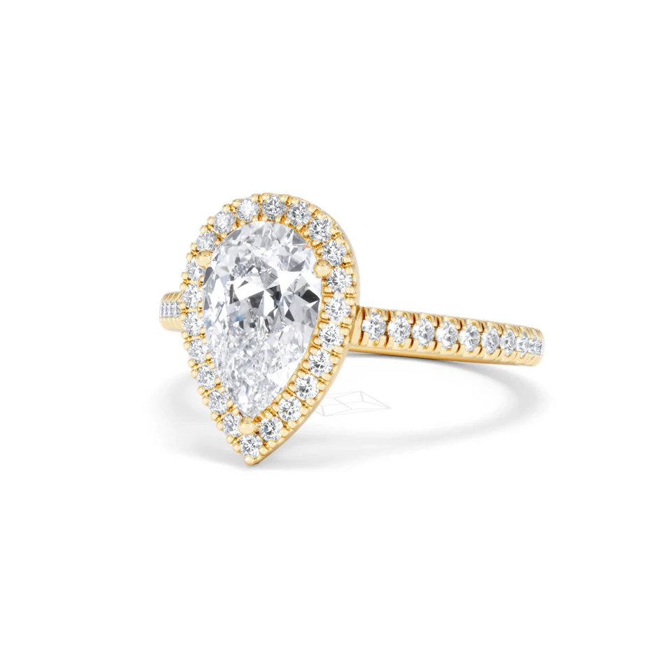 Diana Lab Diamond Pear Halo Engagement Ring in 18K Gold 2.10ct F/VS1