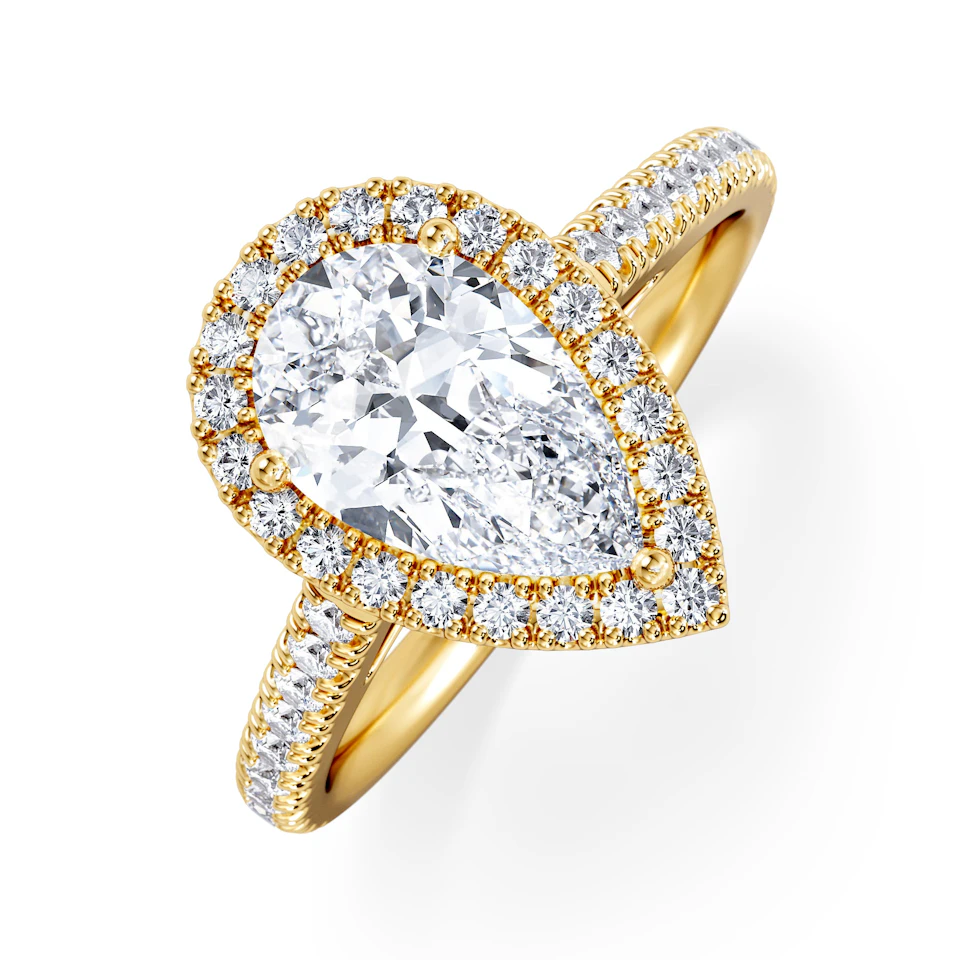 Diana Lab Diamond Pear Halo Engagement Ring in 18K Gold 2.10ct F/VS1