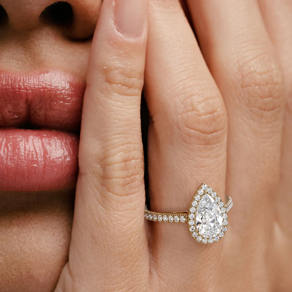 Diana Lab Diamond Pear Halo Engagement Ring in 18K Gold 2.10ct F/VS1