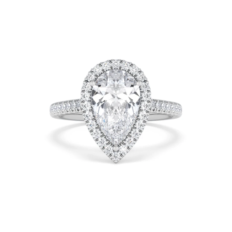 Diana Lab Diamond Pear Halo Engagement Ring 18KW Gold 2.60ct F/VS1