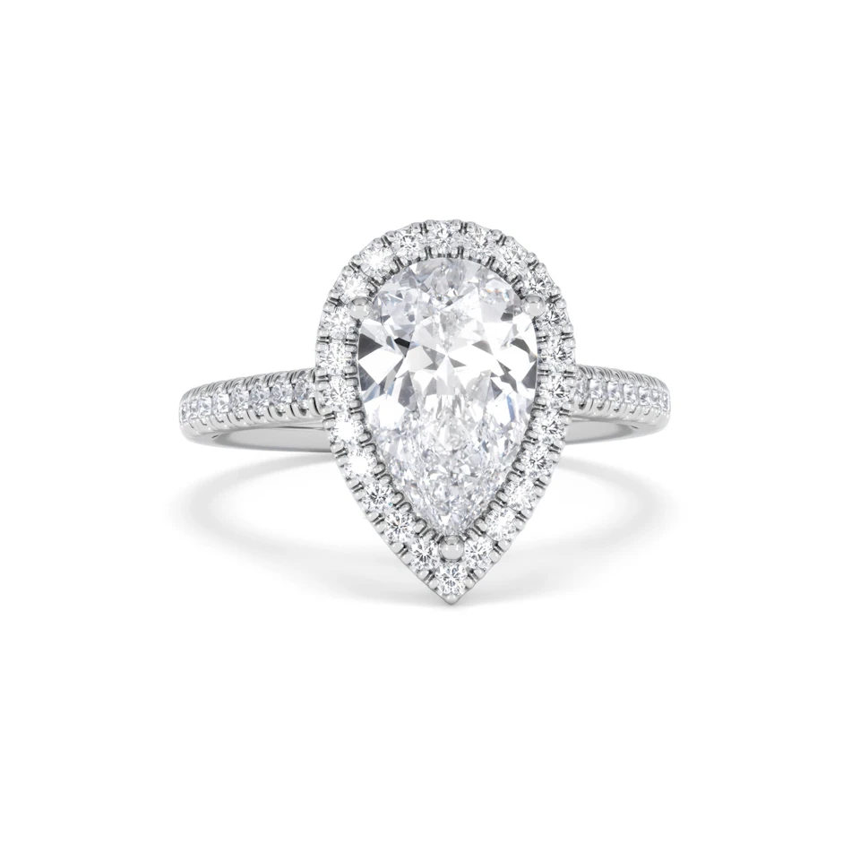 Diana Lab Diamond Pear Halo Engagement Ring 18KW Gold 2.60ct F/VS1