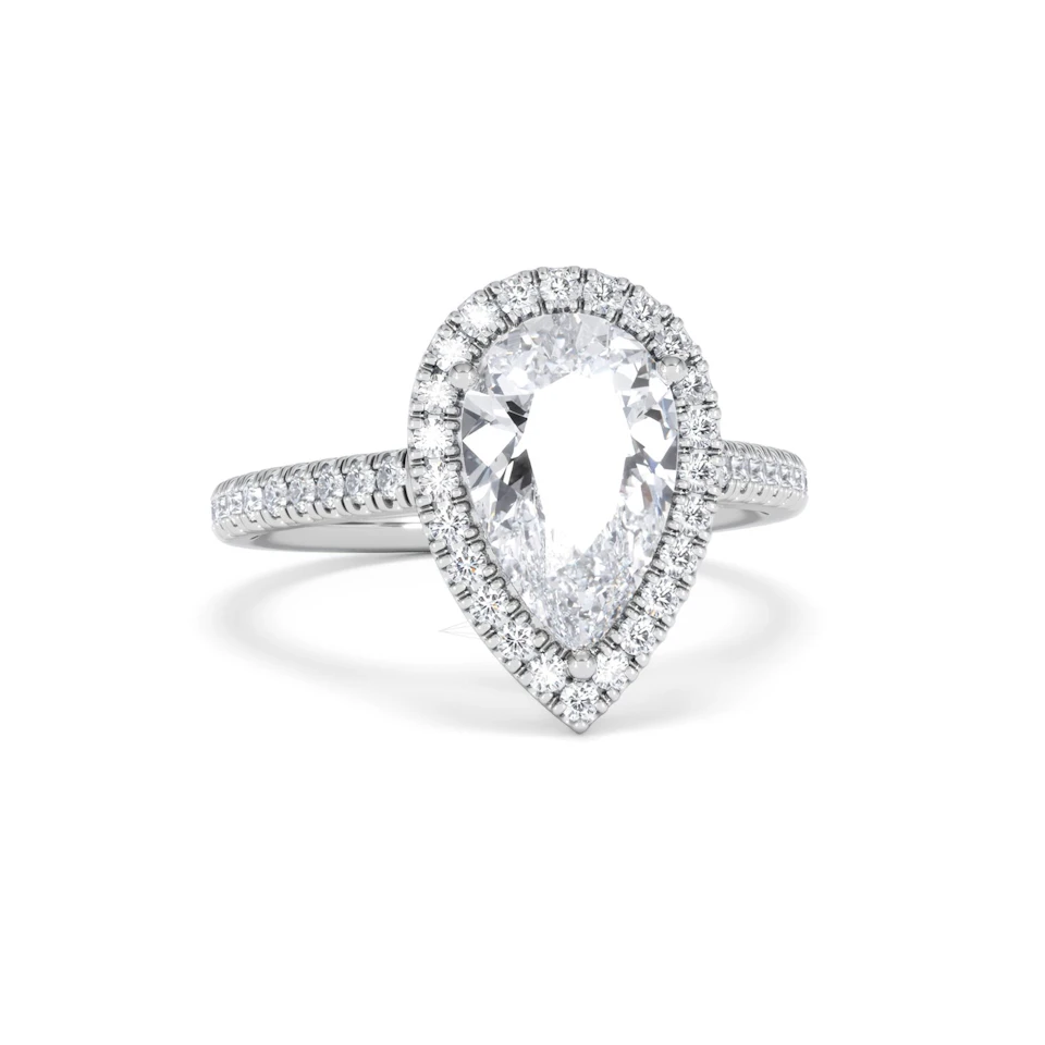 Diana Lab Diamond Pear Halo Engagement Ring Platinum 2.60ct F/VS1