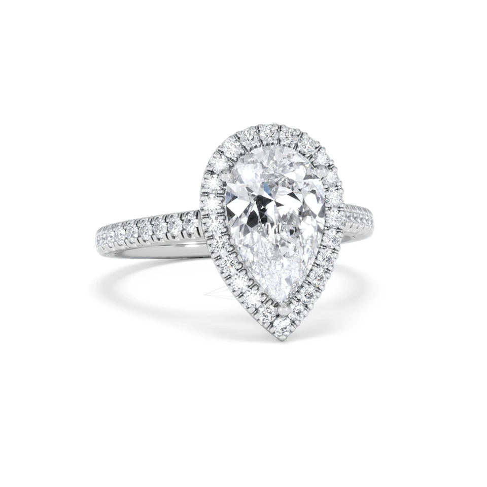 Diana Lab Diamond Pear Halo Engagement Ring 18KW Gold 2.60ct F/VS1
