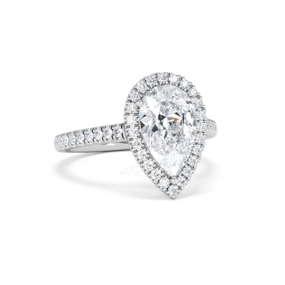 Diana Lab Diamond Pear Halo Engagement Ring Platinum 2.60ct F/VS1