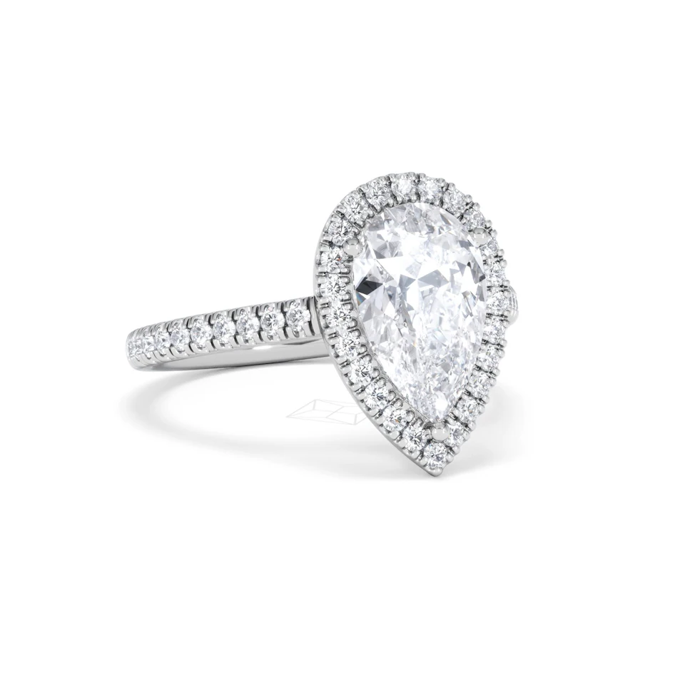 Diana Lab Diamond Pear Halo Engagement Ring 18KW Gold 2.60ct F/VS1