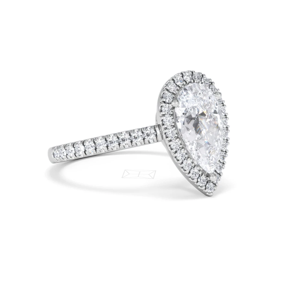 Diana Lab Diamond Pear Halo Engagement Ring 18KW Gold 2.60ct F/VS1