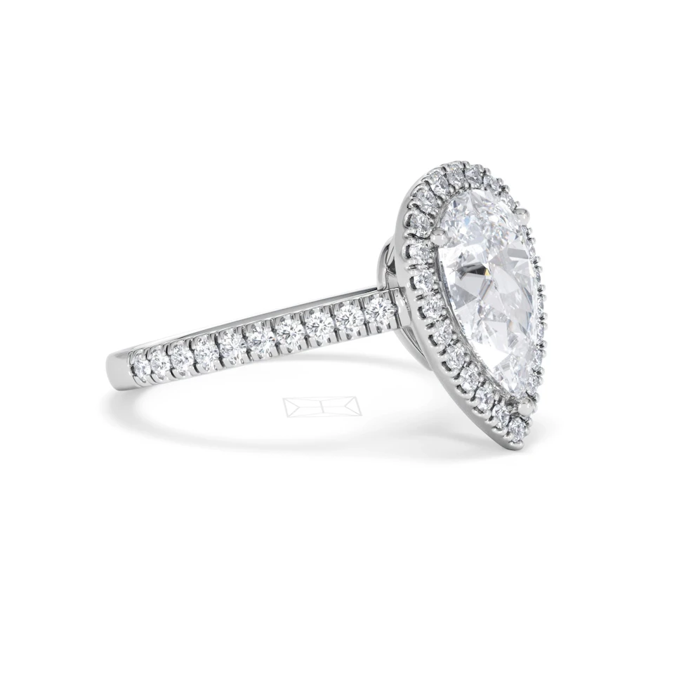 Diana Lab Diamond Pear Halo Engagement Ring 18KW Gold 2.60ct F/VS1