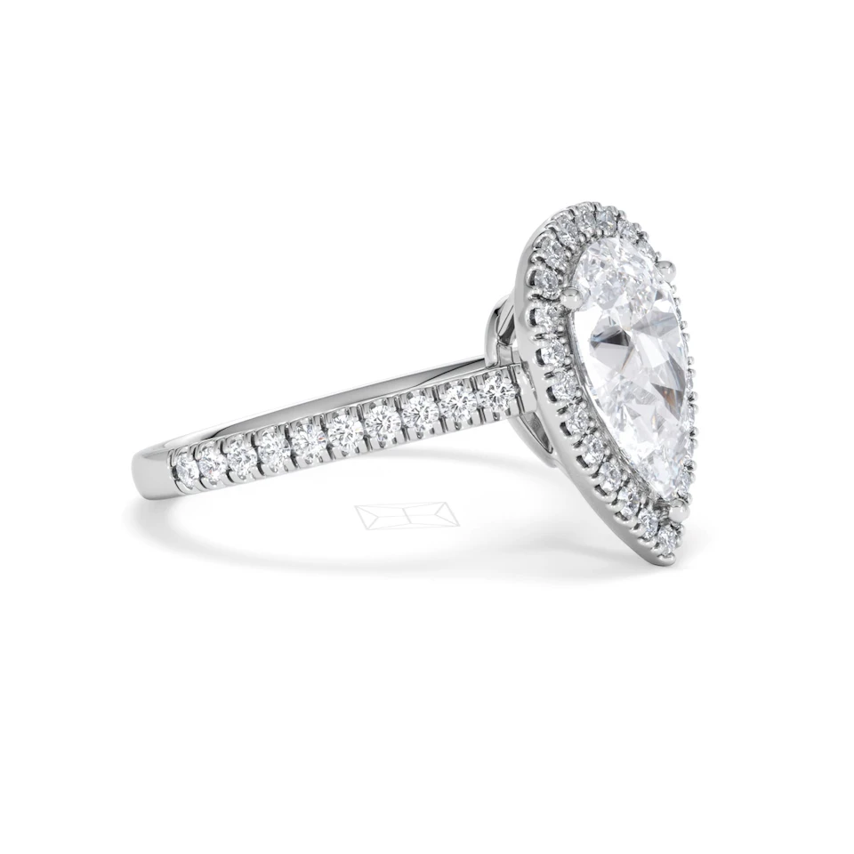 Diana Lab Diamond Pear Halo Engagement Ring 18KW Gold 2.60ct F/VS1